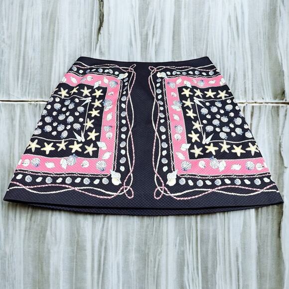 Talbots Woman's Skirt Sz 16W Seashell Print Cotton Pique Navy Pink Rope NEW - Picture 1 of 6